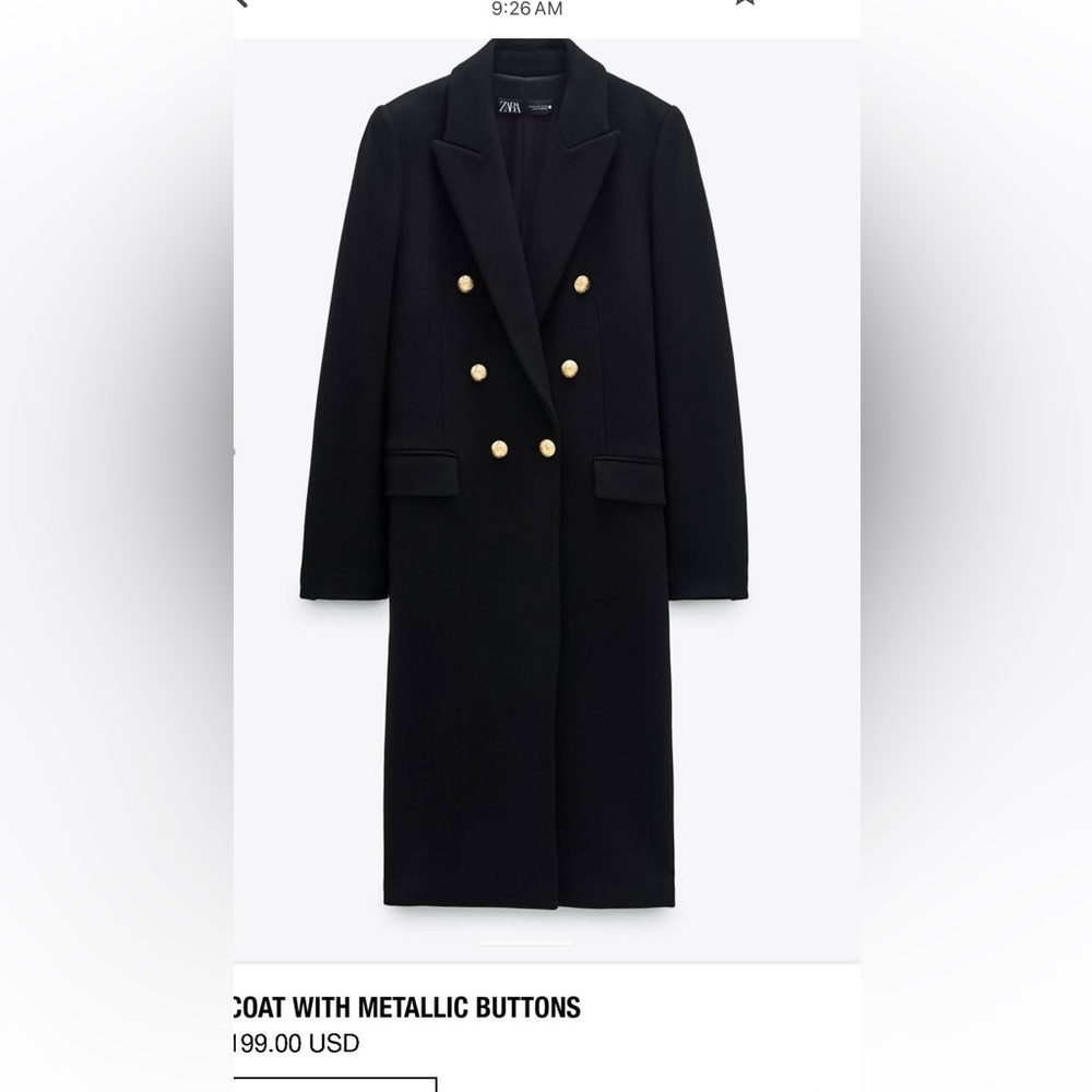 Zara Balmain inspired long black coat with gold
Buttons EUC